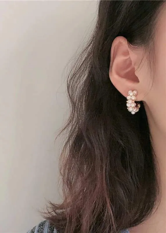 Gold Pearl Hoop Earrings