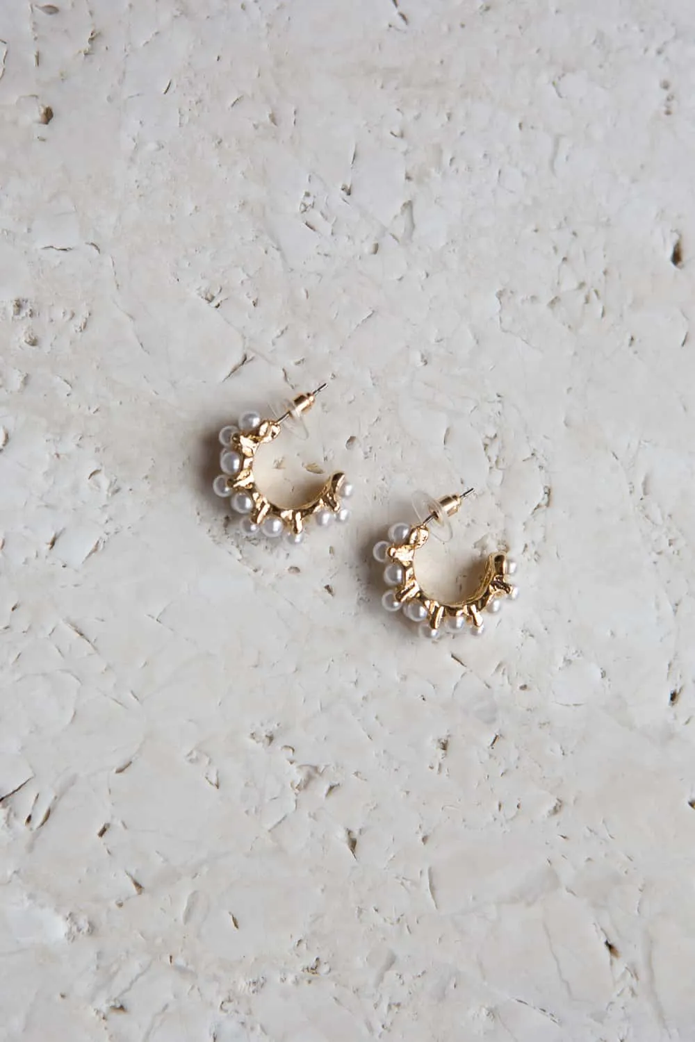 Gold Pearl Hoop Earrings