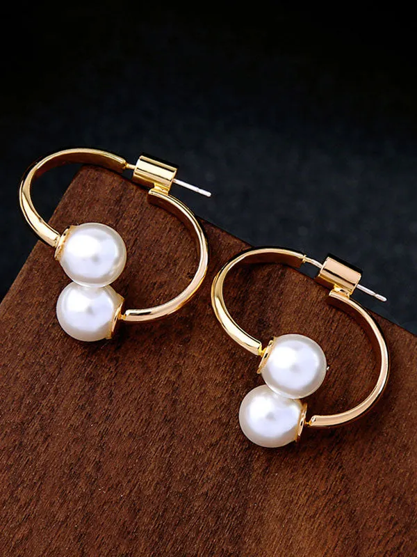Gold Pearl Open Earrings
