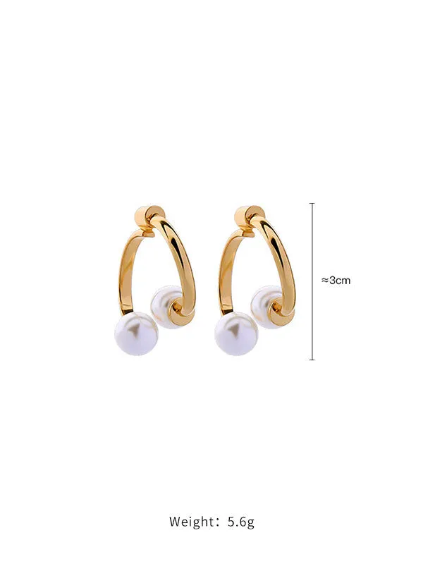 Gold Pearl Open Earrings