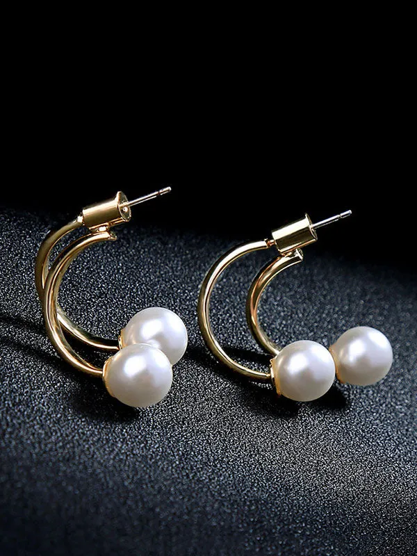 Gold Pearl Open Earrings