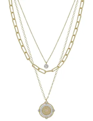 Gold Triple Chain Coin Necklace