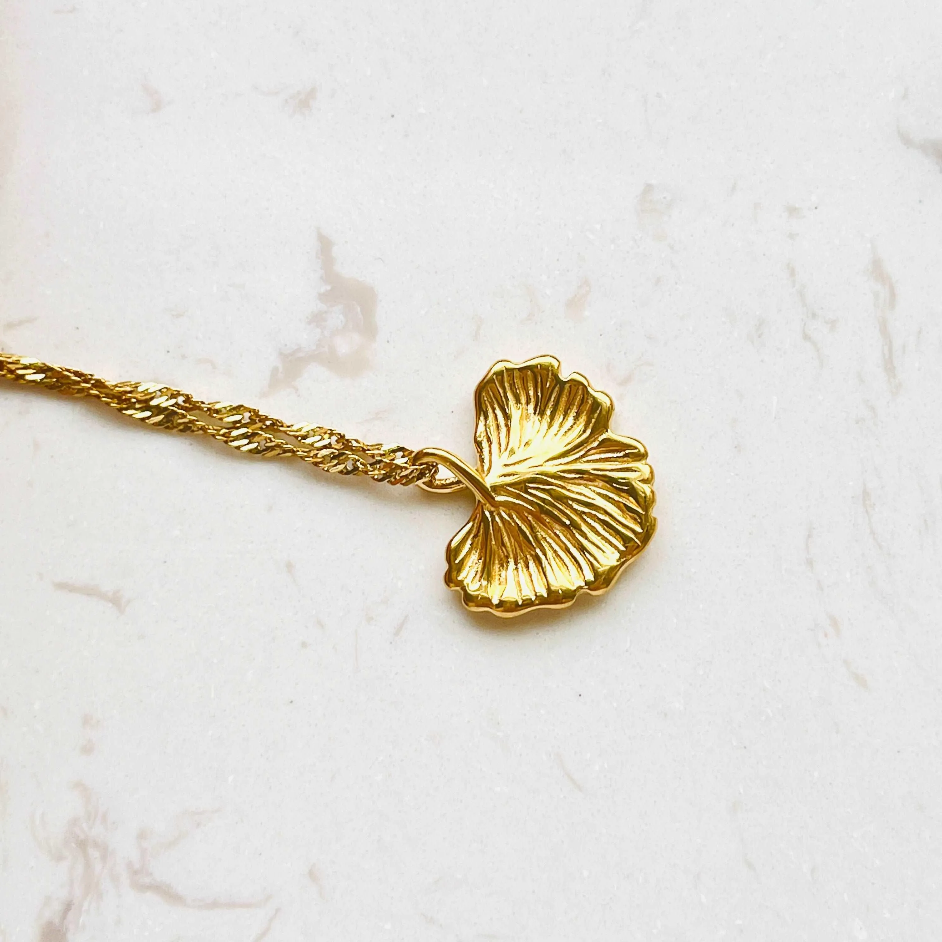 Golden Ginkgo Leaf Necklace and Freshwater Pearl Drop Earrings Set