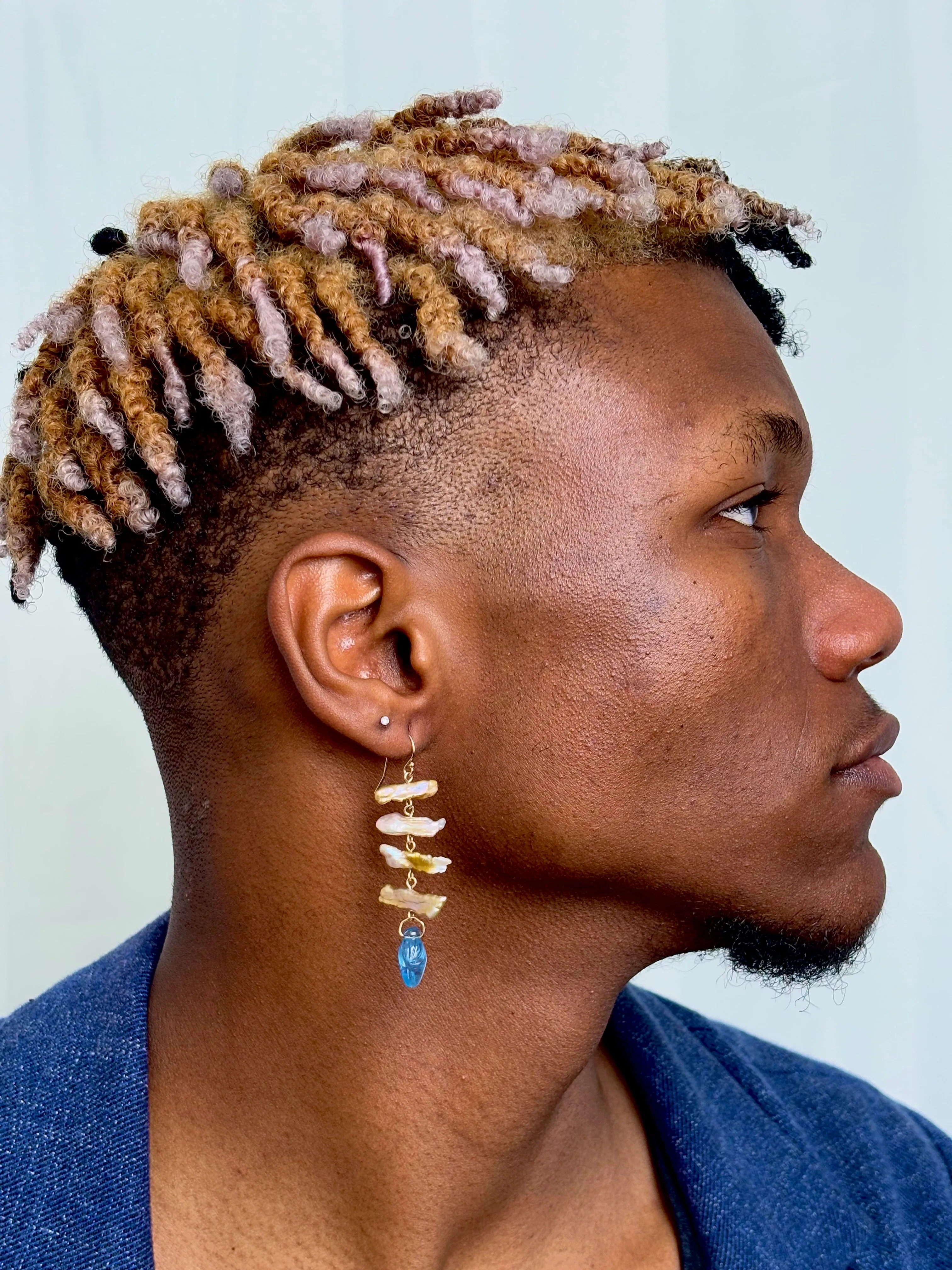 golden mobile earrings with aquamarine carvings #2