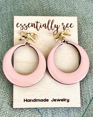 Golden Ribbon Stud Circle Drop Earrings