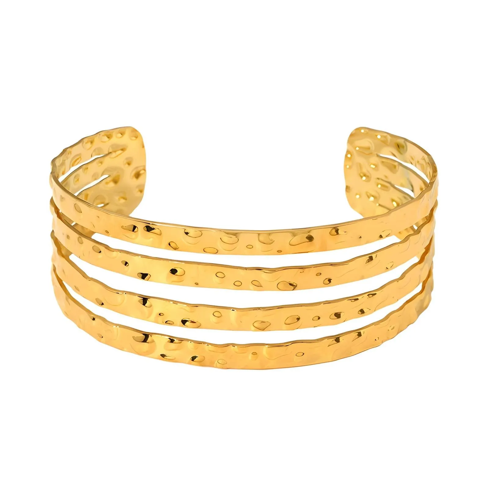 Golden Strata Cuff – Hammered Four-Band Statement
