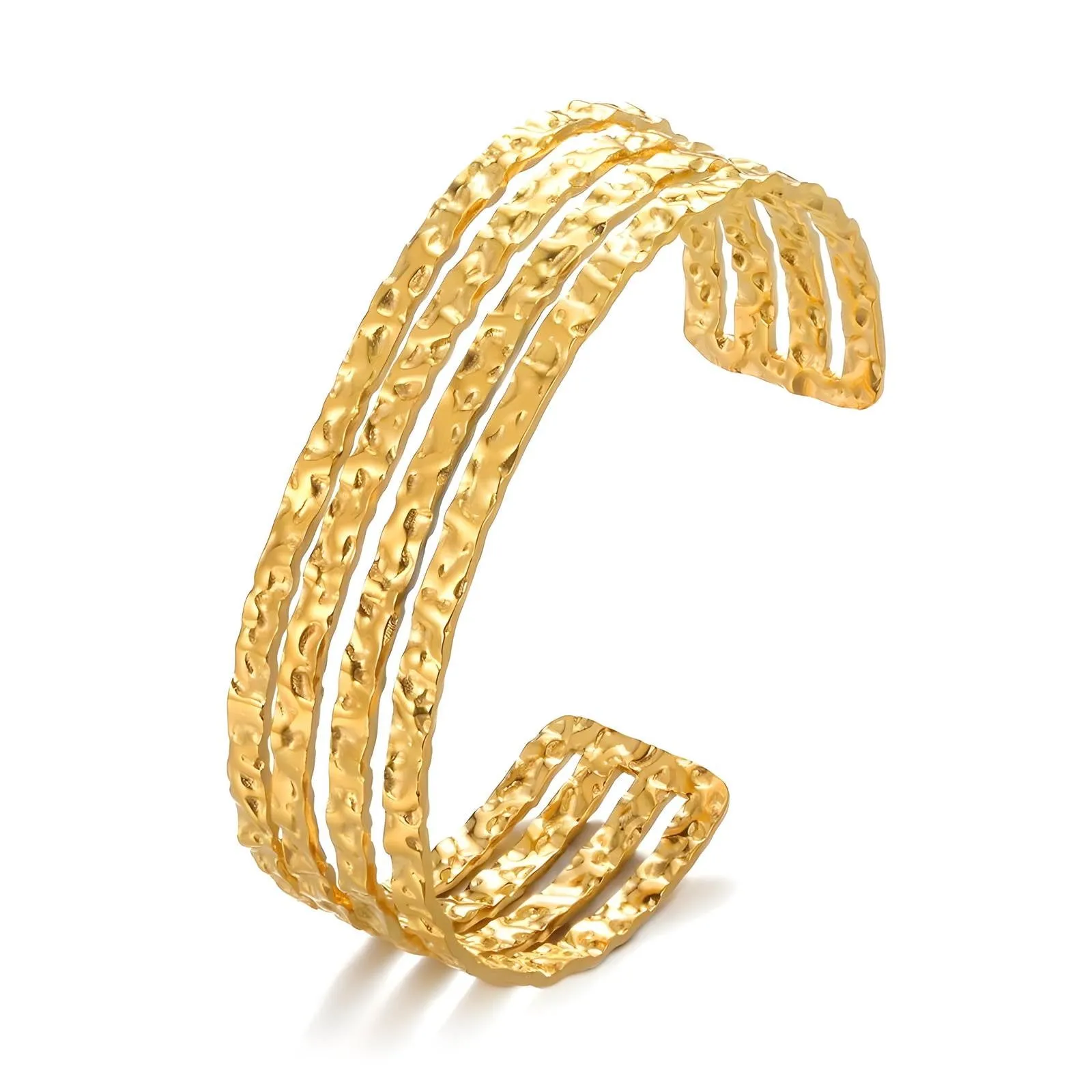 Golden Strata Cuff – Hammered Four-Band Statement