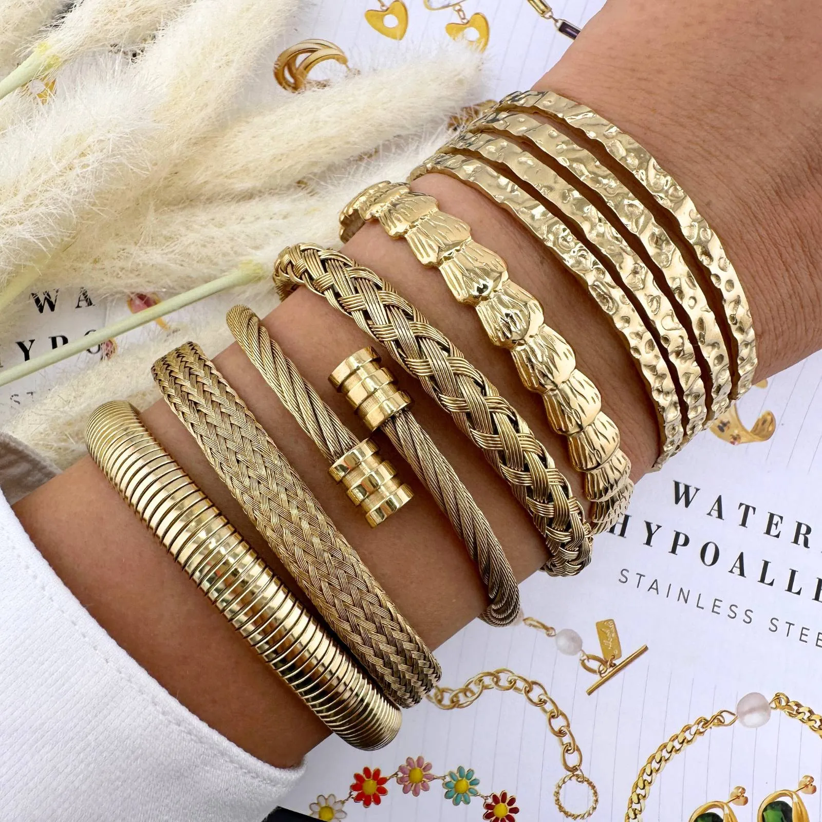 Golden Strata Cuff – Hammered Four-Band Statement