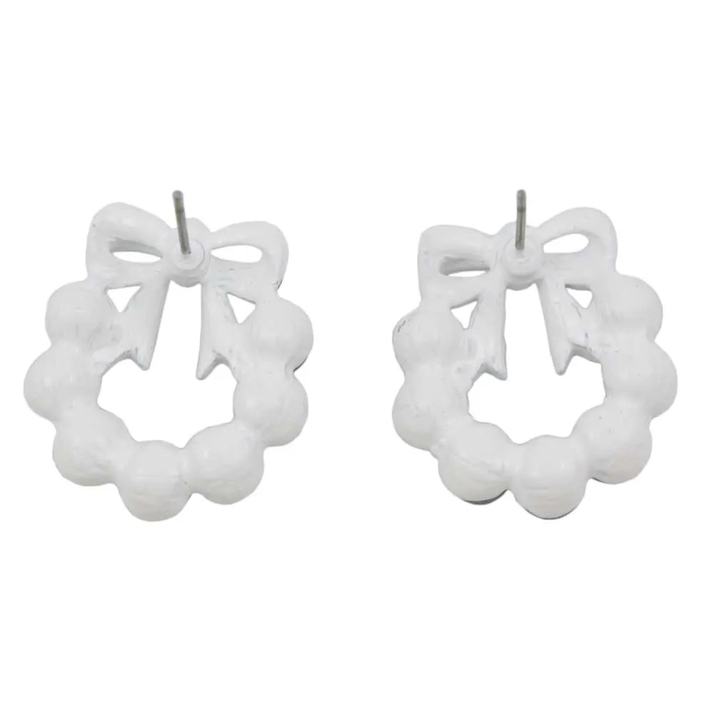 Gray Pearl Wreath with White Crystal Bow Pierced Earring - PRE004