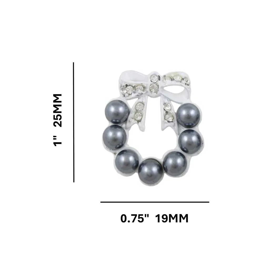 Gray Pearl Wreath with White Crystal Bow Pierced Earring - PRE004