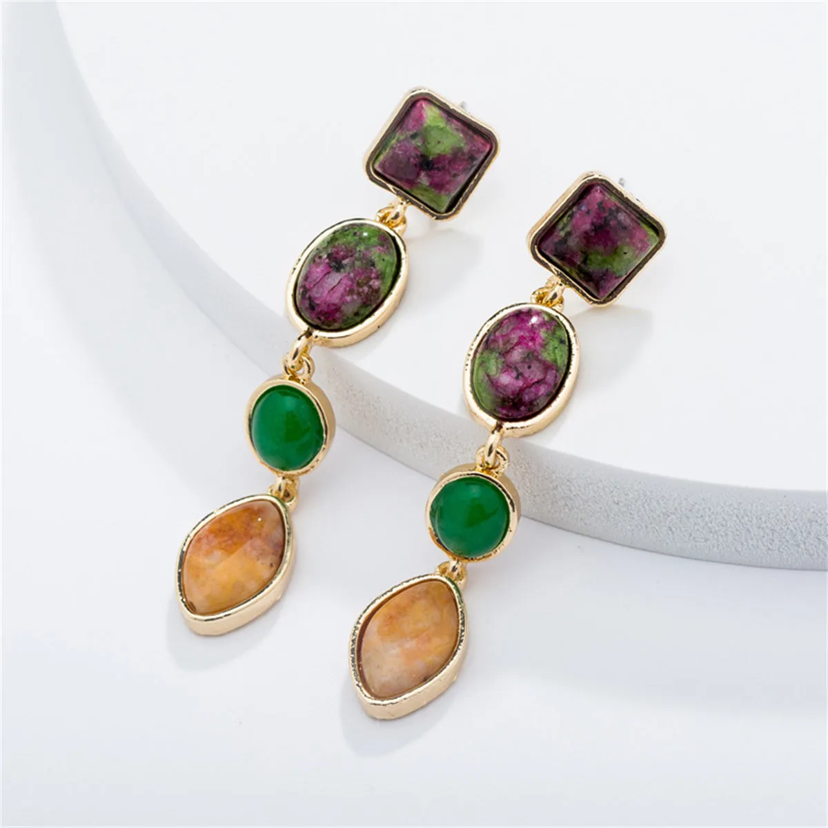 Green & Turquoise 18K Gold-Plated Drop Earrings