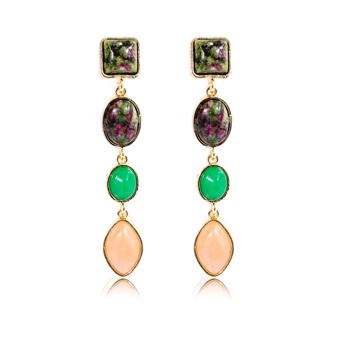 Green & Turquoise 18K Gold-Plated Drop Earrings