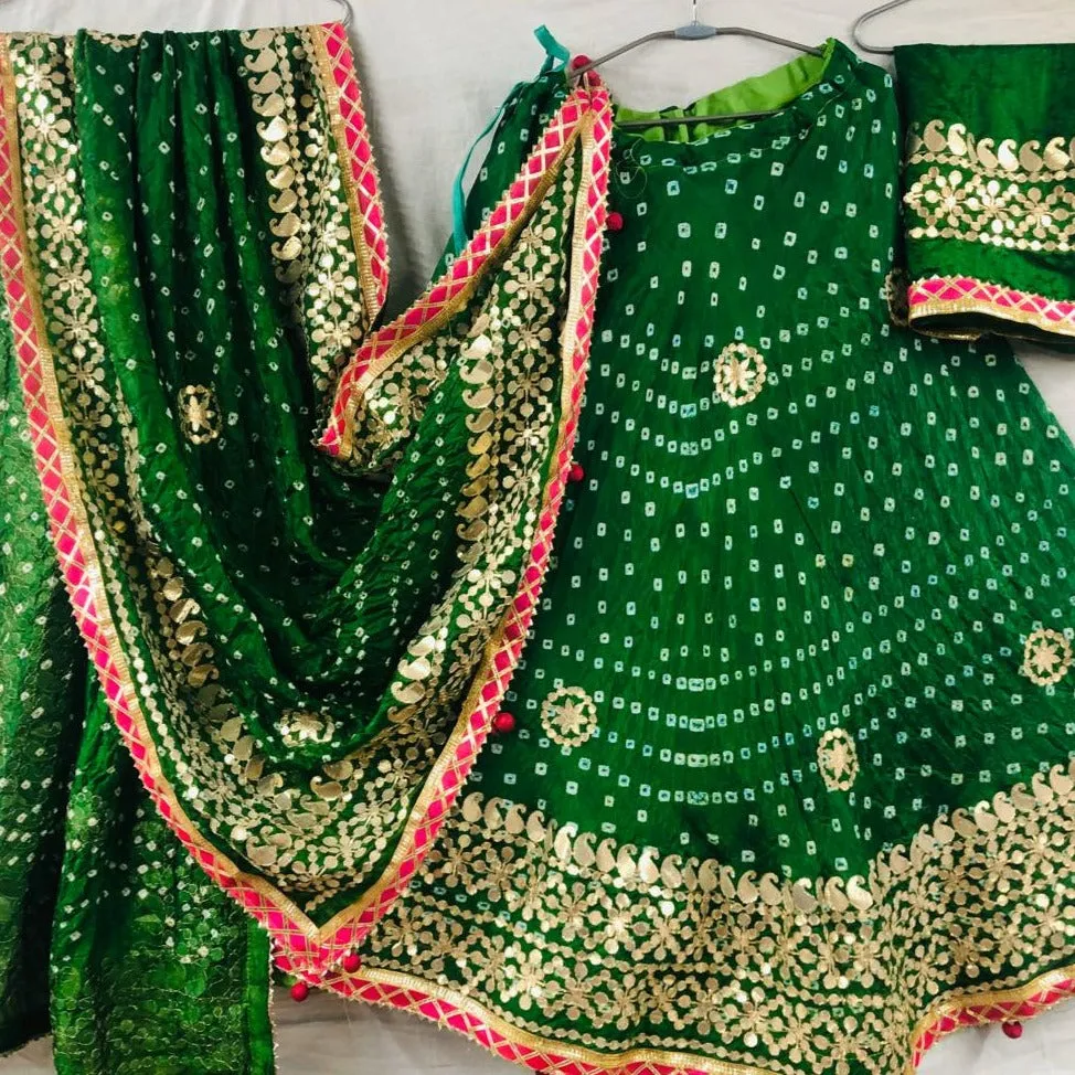 Green Bandhej Lehenga Chunni