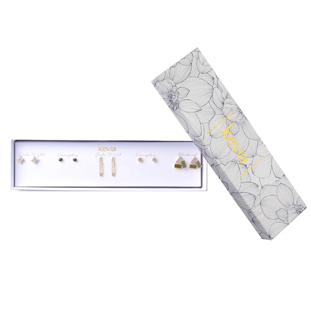 Green Enamel Stud Earring Set