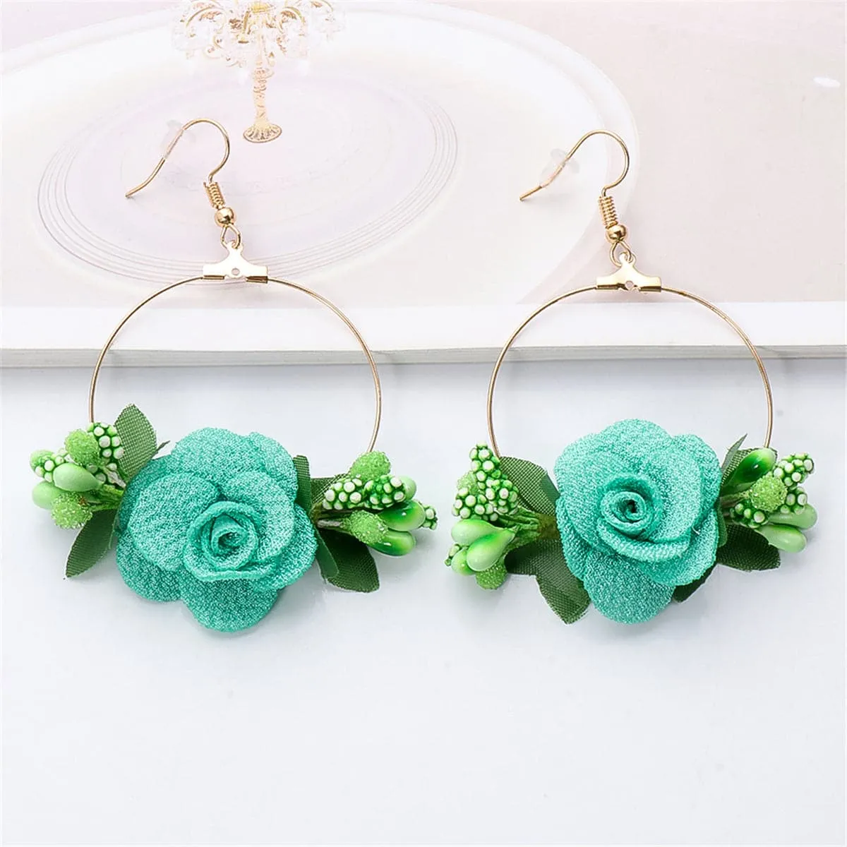 Green Lace & Resin 18K Gold-Plated Flower Drop Earrings