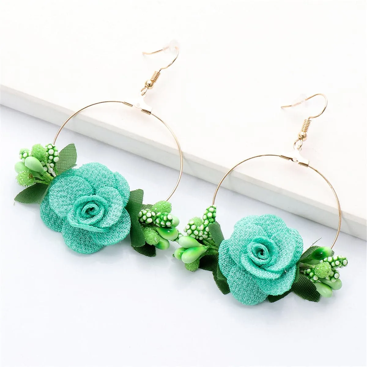 Green Lace & Resin 18K Gold-Plated Flower Drop Earrings