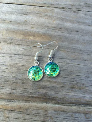 Green Mermaid Scale Earrings