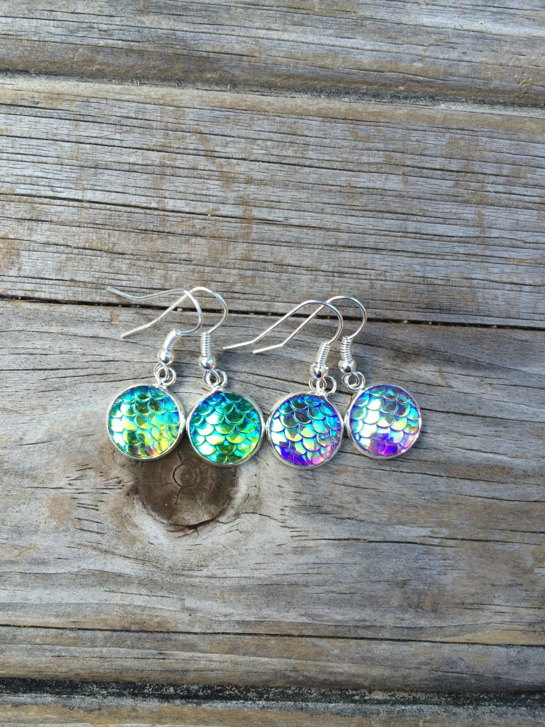 Green Mermaid Scale Earrings