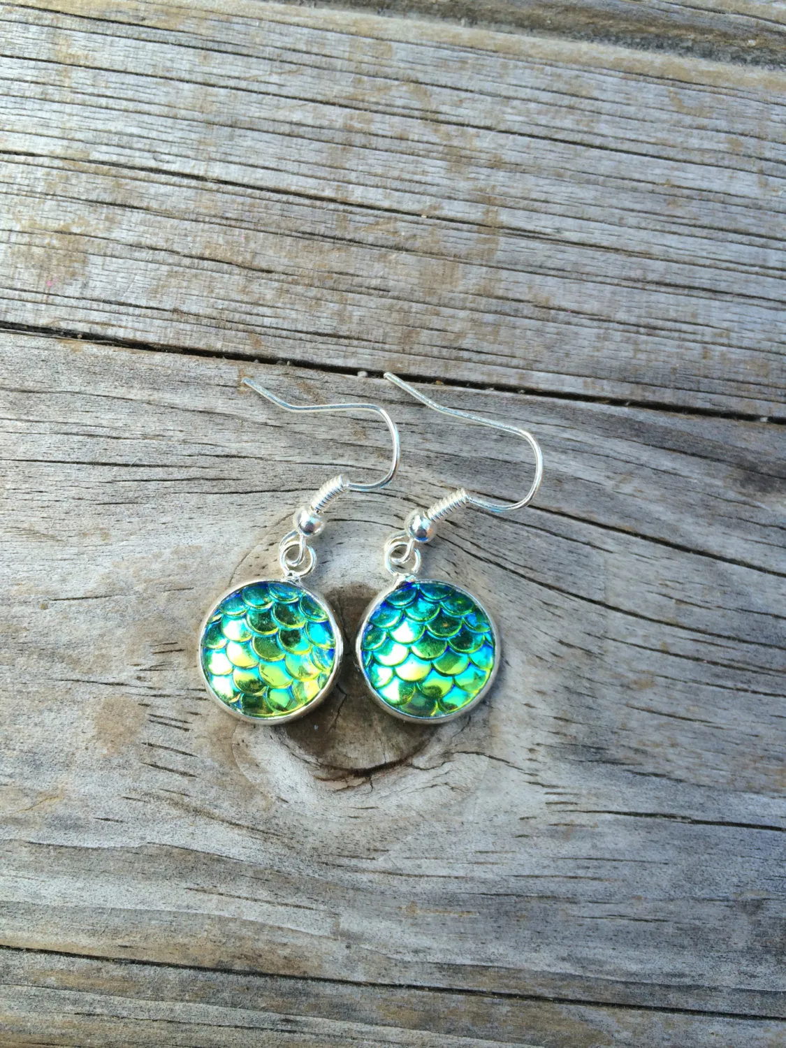 Green Mermaid Scale Earrings