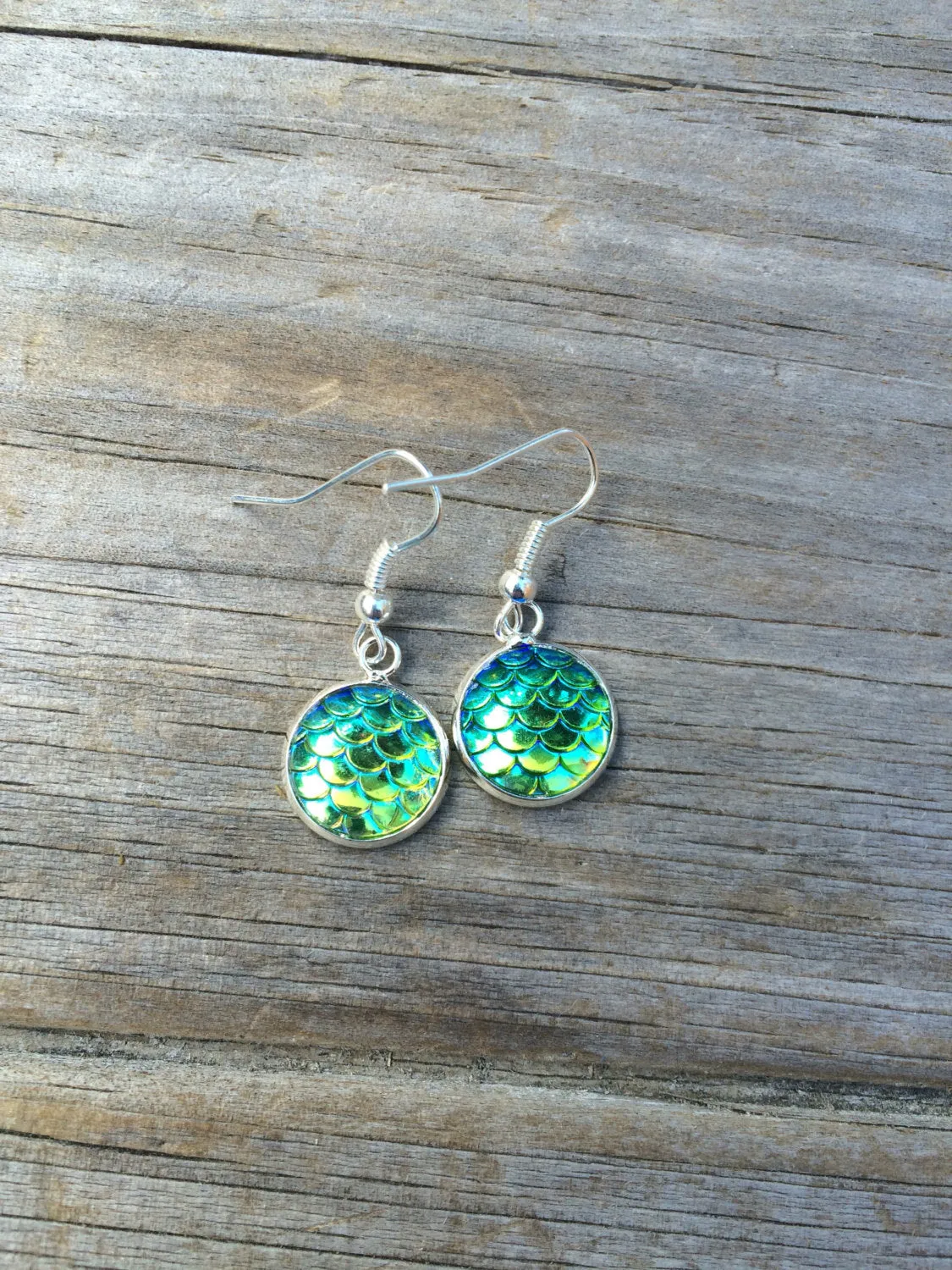 Green Mermaid Scale Earrings