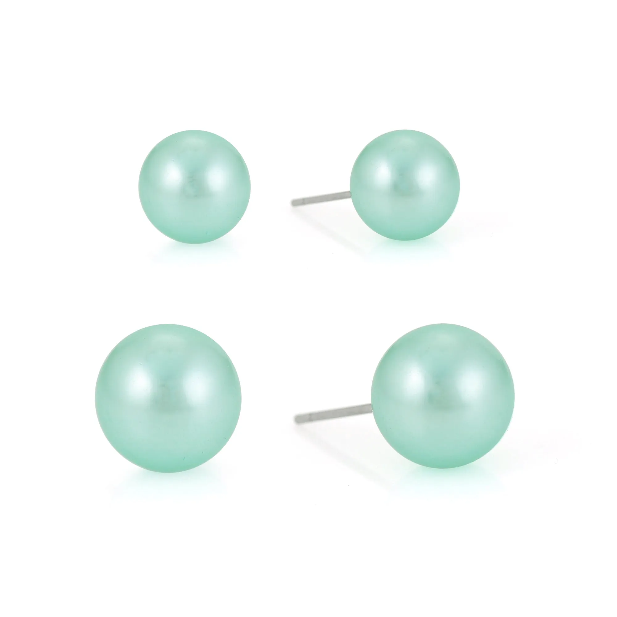 GREEN PEARL SET OF 2 GRADUATED SIZE 10MM AND 8MM STUD EARRINGS #ADX6800317 (14th FL-SHC12)