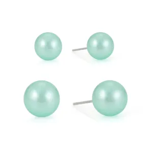 GREEN PEARL SET OF 2 GRADUATED SIZE 10MM AND 8MM STUD EARRINGS #ADX6800317 (14th FL-SHC12)