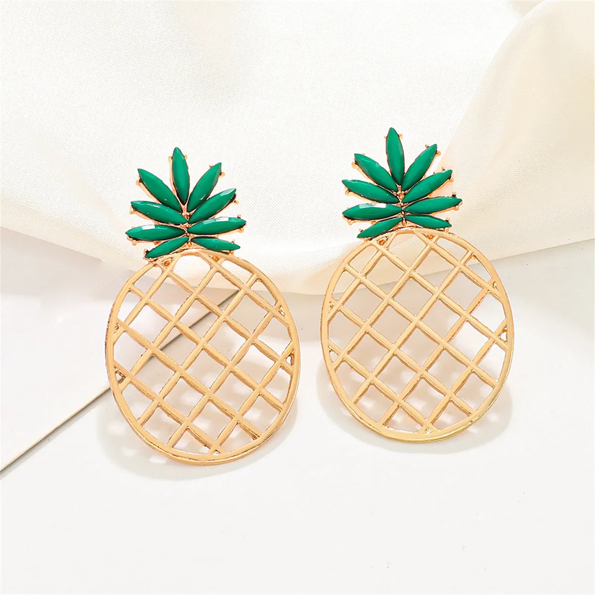 Green Resin & 18K Gold-Plated Openwork Pineapple Drop Earrings