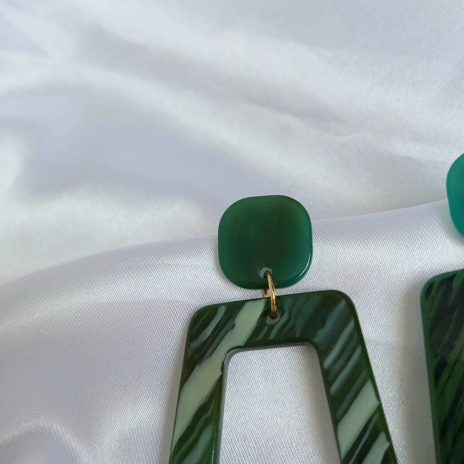 Green Resin Drop Earrings -  Geometric Drop Earrings,Green Earrings In The UK,Green Jewellery In The UK,Gold Earrings,Resin Earrings