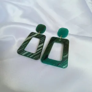 Green Resin Drop Earrings -  Geometric Drop Earrings,Green Earrings In The UK,Green Jewellery In The UK,Gold Earrings,Resin Earrings