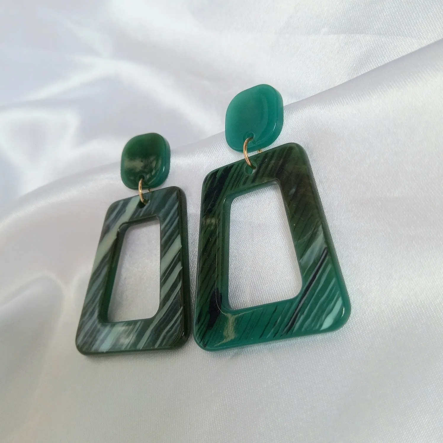 Green Resin Drop Earrings -  Geometric Drop Earrings,Green Earrings In The UK,Green Jewellery In The UK,Gold Earrings,Resin Earrings