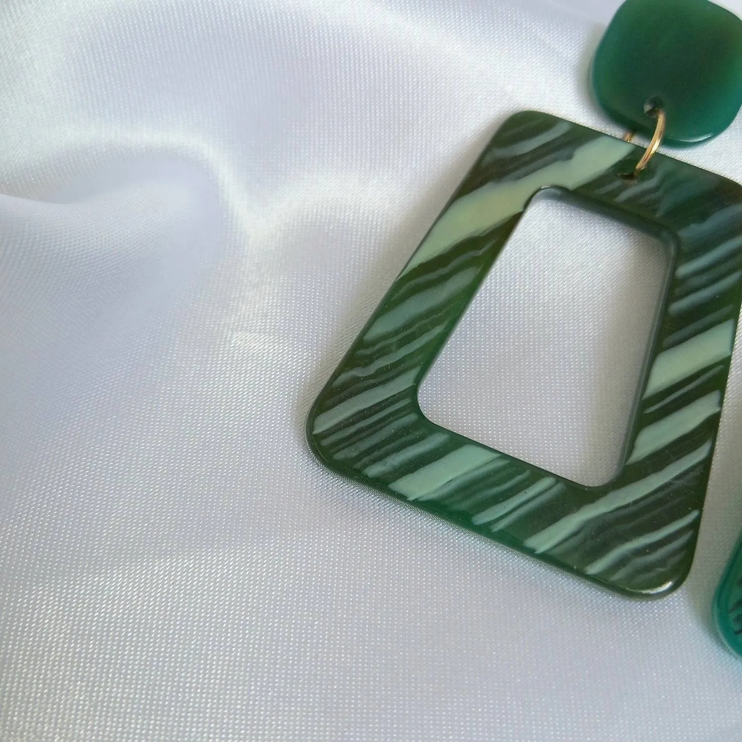 Green Resin Drop Earrings -  Geometric Drop Earrings,Green Earrings In The UK,Green Jewellery In The UK,Gold Earrings,Resin Earrings