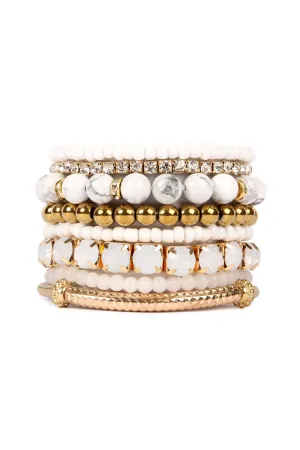 Grey White Multicolor Stretch Bracelet - Pack of 6