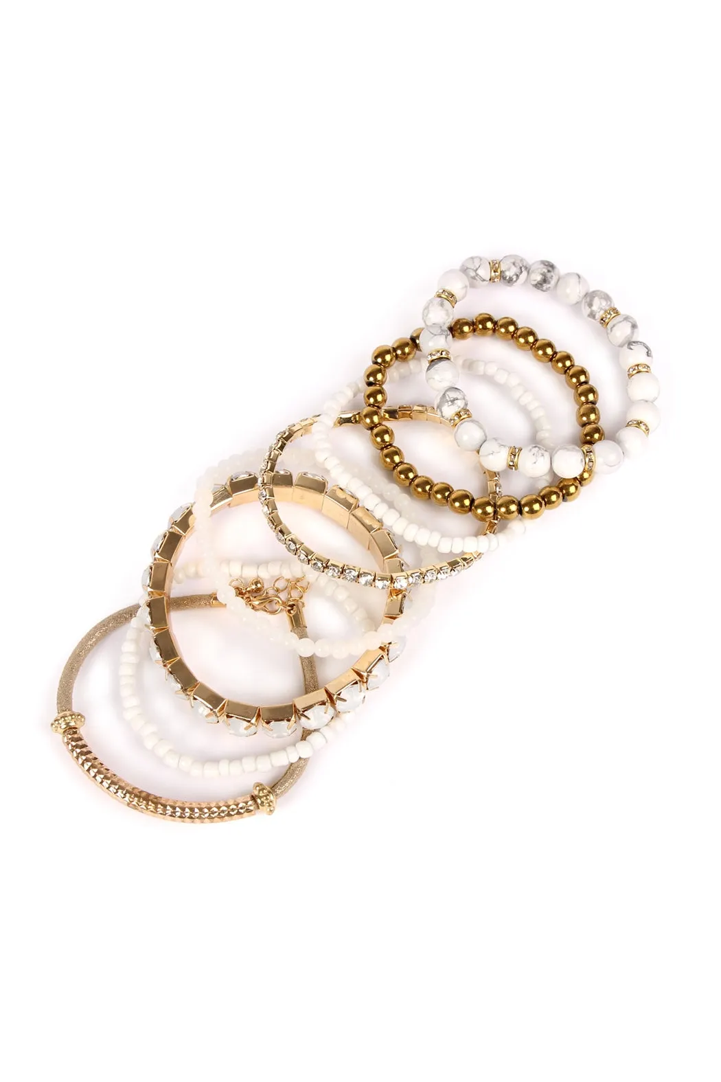 Grey White Multicolor Stretch Bracelet - Pack of 6