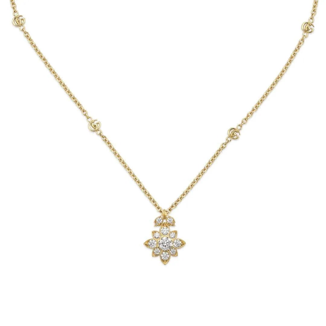Gucci Flora Yellow Gold 18k Necklace with Double G