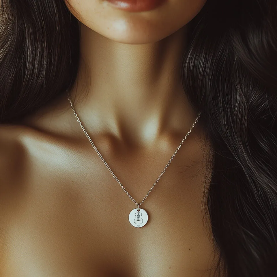 Guitar Coin Pendant on Fine Chain