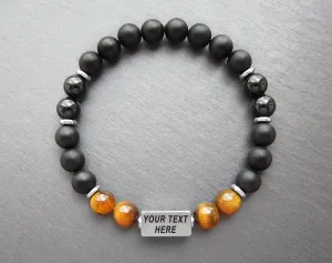 Guys bracelets custom with matte black onyx and tiger eye beads