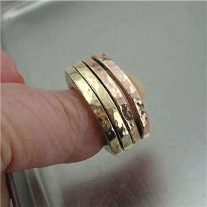 Hadar Designers Stackable 9k Gold Ring size 7.5 Handmade 925 Silver (H)LAST