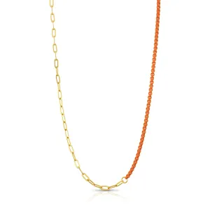 HALF & HALF ENAMEL PAPERCLIP NECKLACE, ORANGE