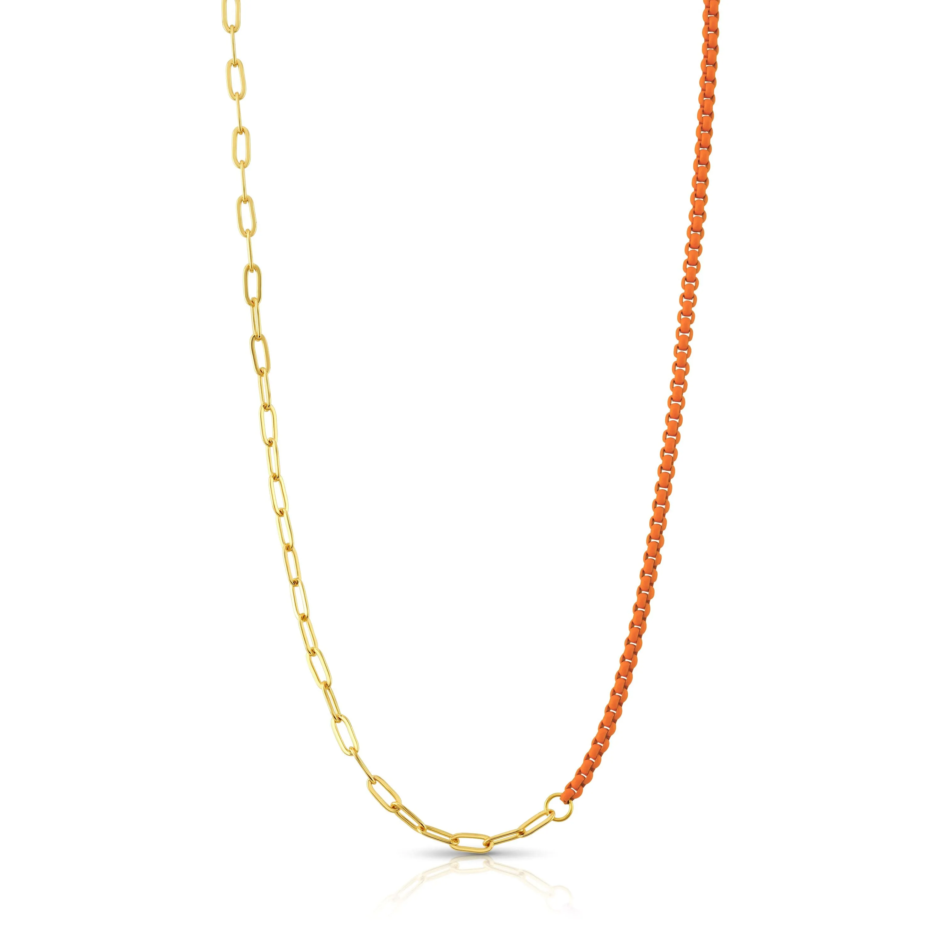 HALF & HALF ENAMEL PAPERCLIP NECKLACE, ORANGE