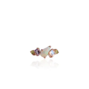 Handmade 5 x 9 mm. Freeform Multi-coloured Lightning Ridge Australian Opal, Moonstone, Amethyst and Peridot Cluster Ring