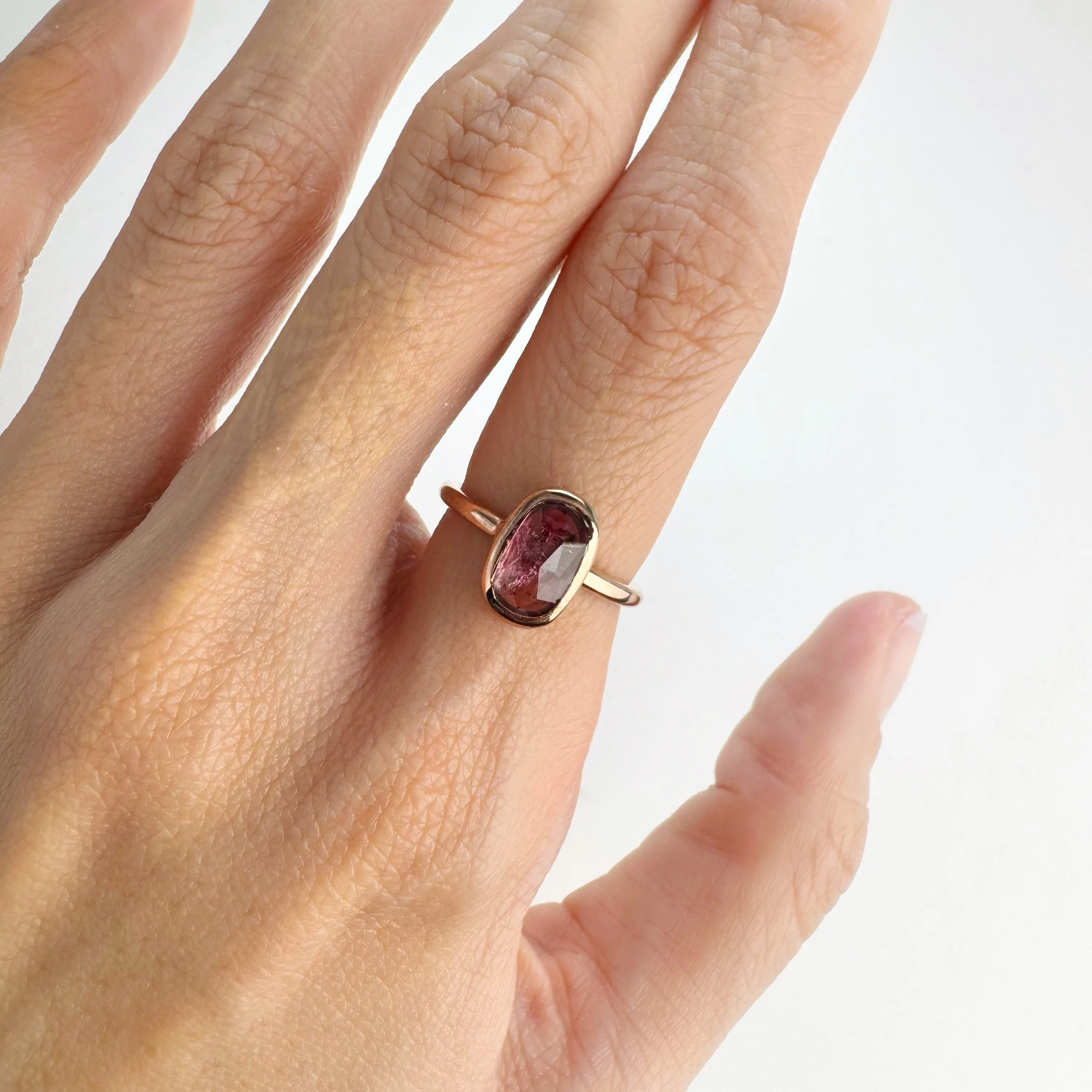Handmade 7 x 10 mm. Freeform Rose Cut  Pink Brazilian Tourmaline Ring