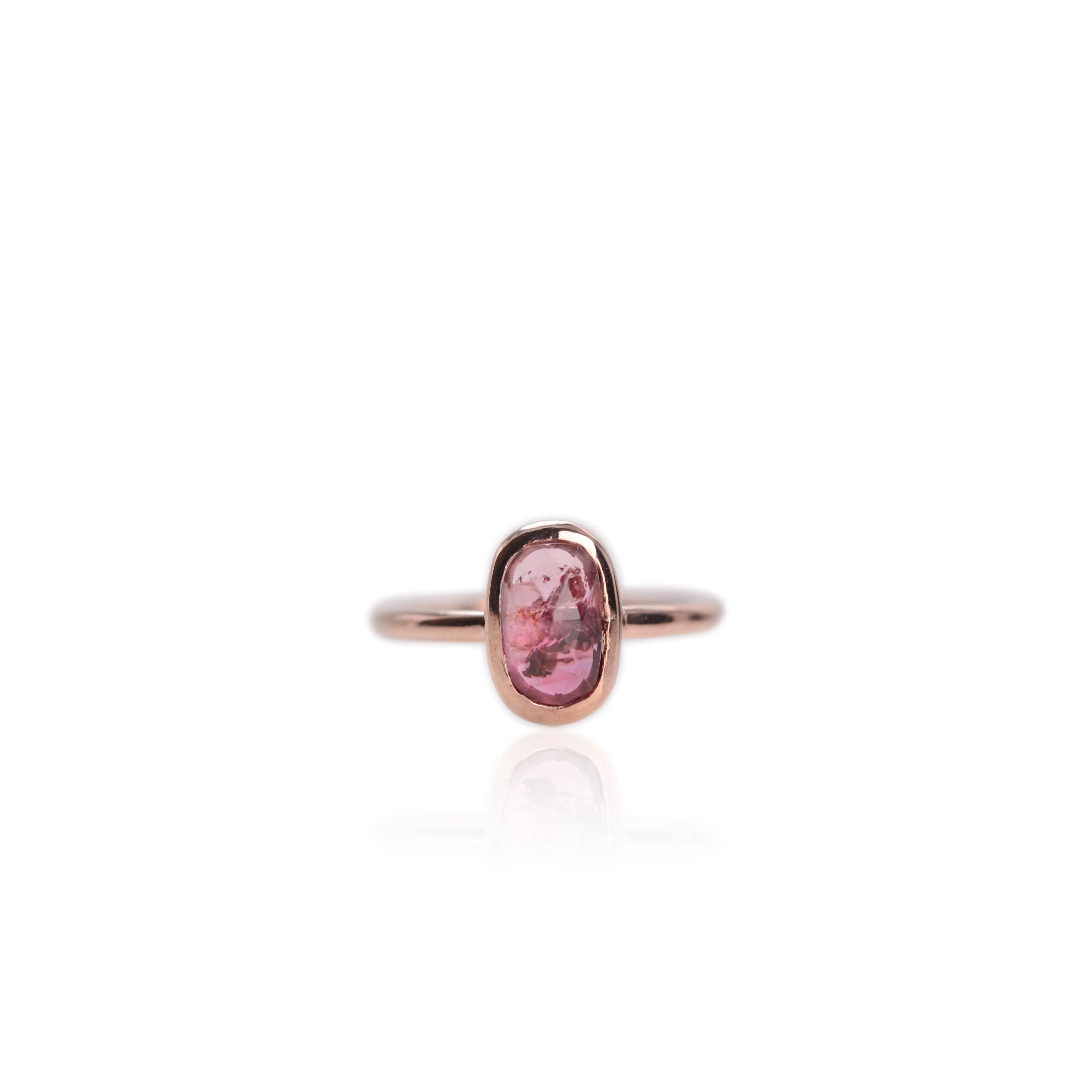 Handmade 7 x 10 mm. Freeform Rose Cut  Pink Brazilian Tourmaline Ring