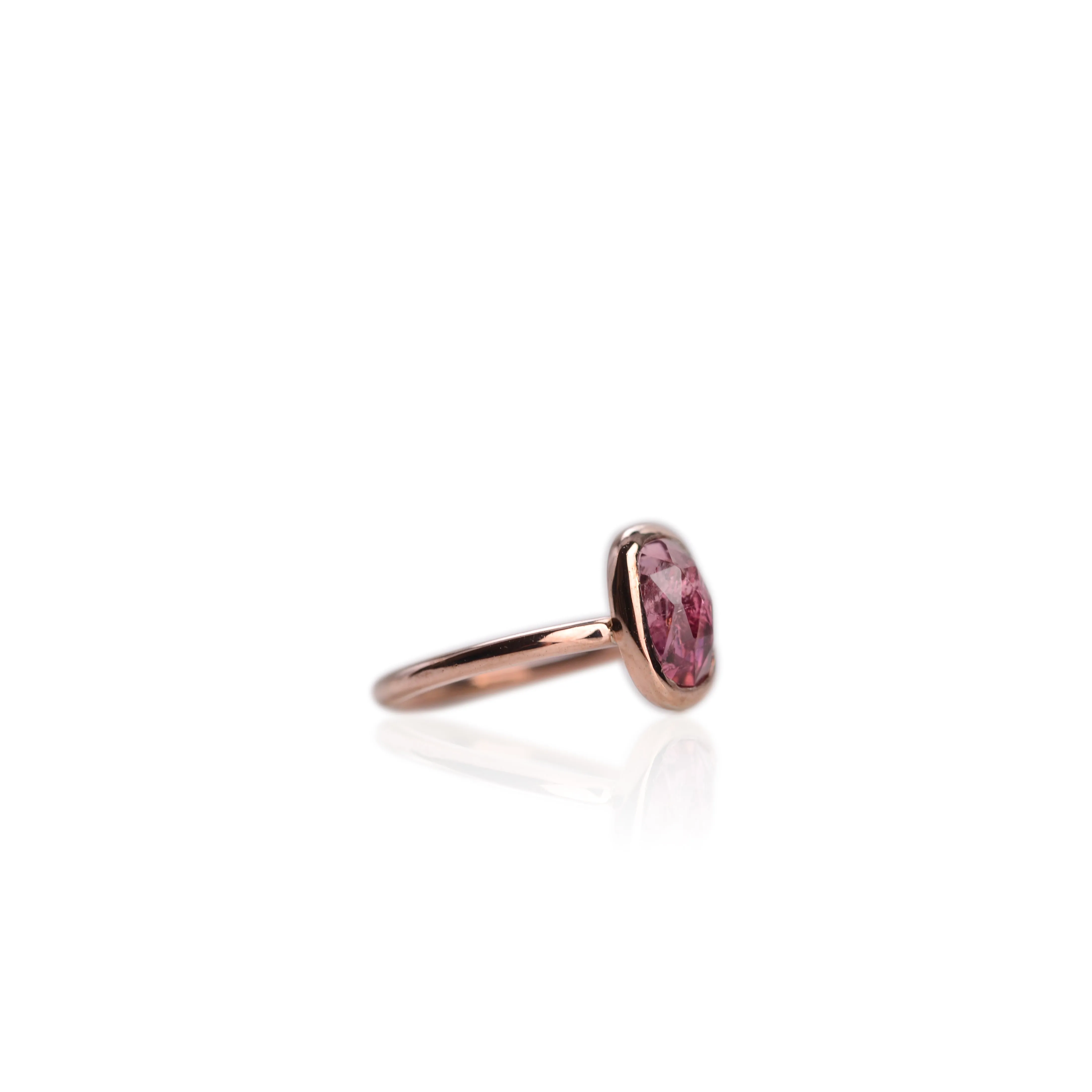 Handmade 7 x 10 mm. Freeform Rose Cut  Pink Brazilian Tourmaline Ring