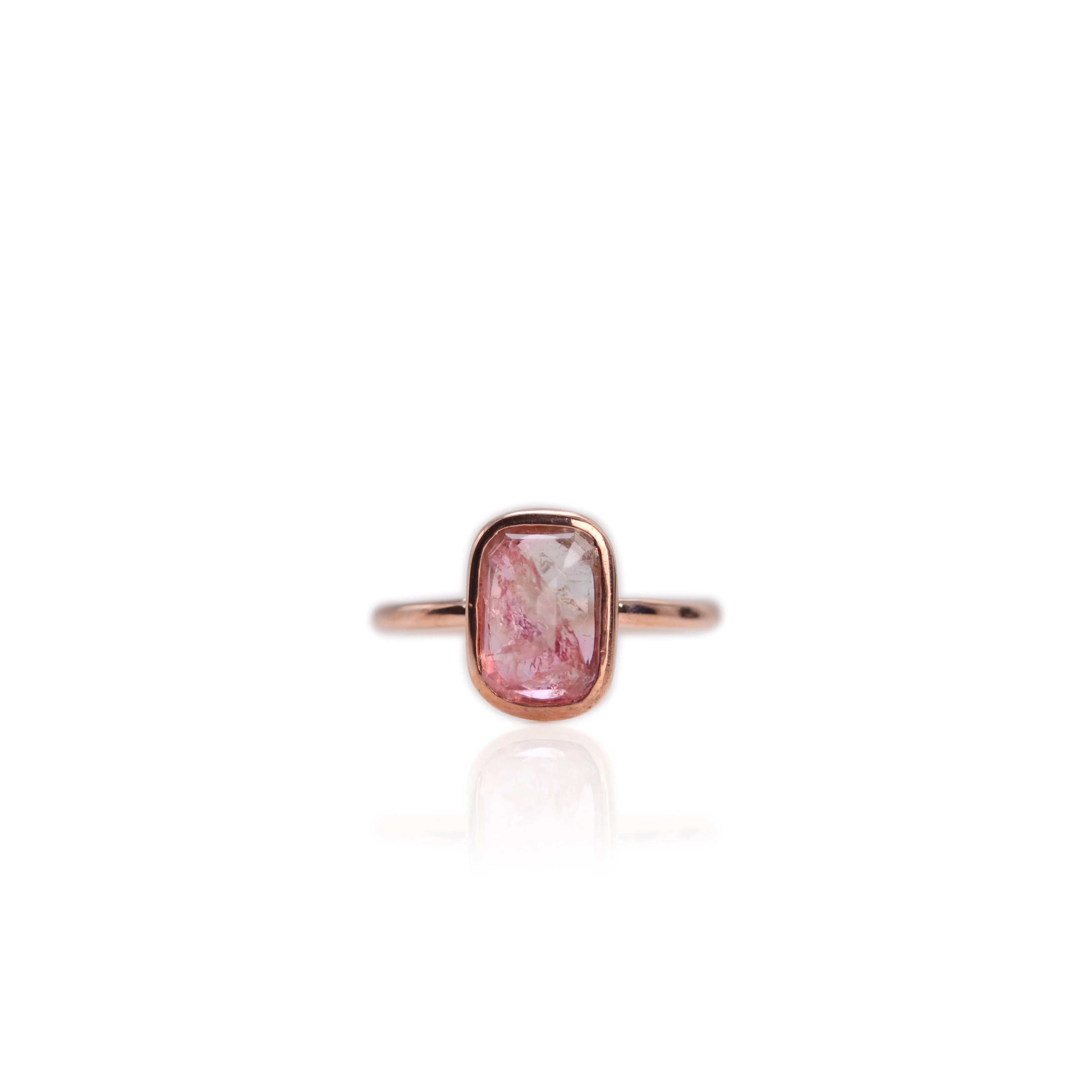 Handmade 8 x 12 mm. Freeform Step Cut  Pink Brazilian Tourmaline Ring