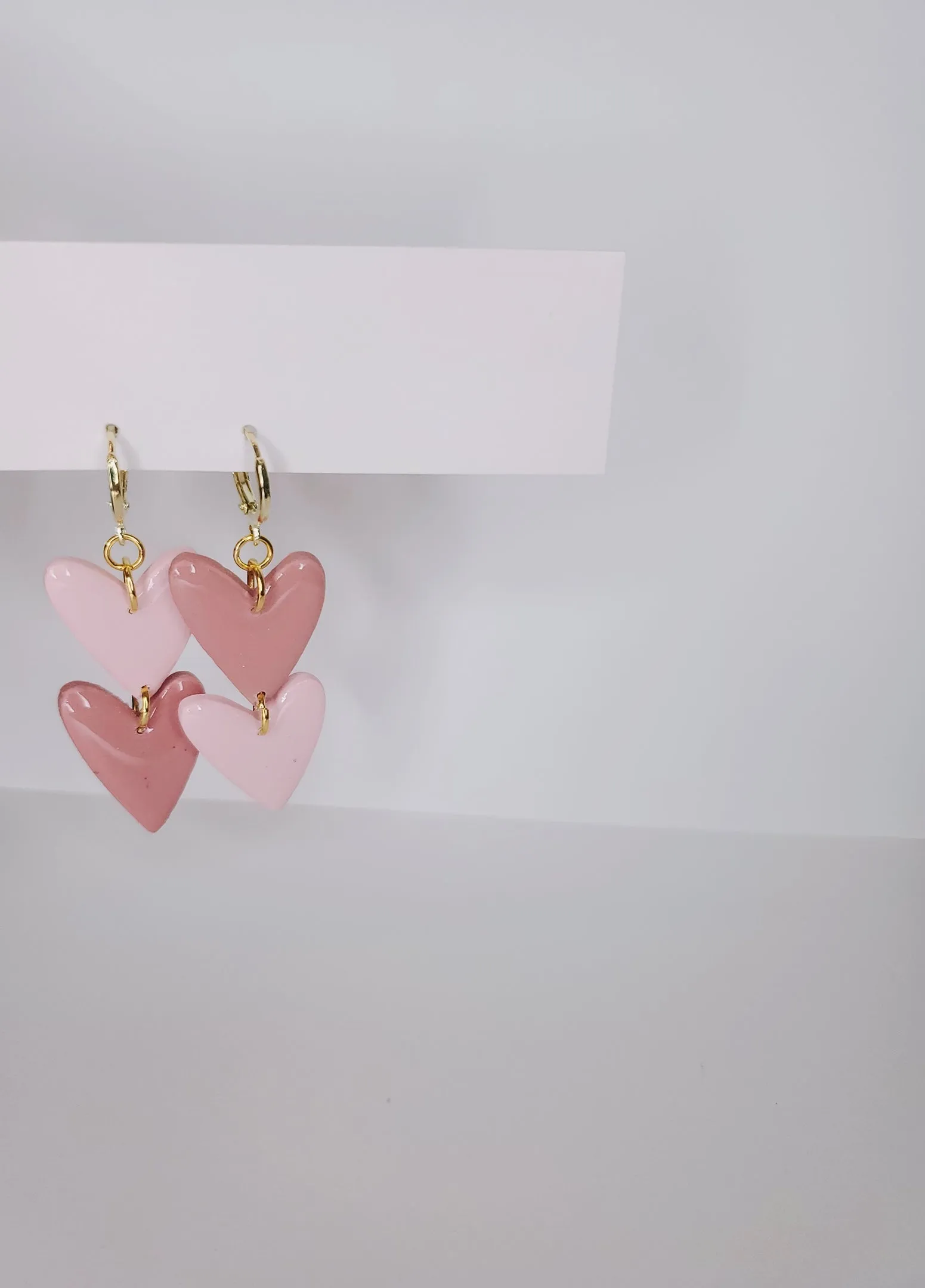 Handmade Double Heart Dangles Huggie Hoop Clay Earrings