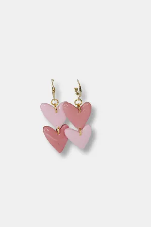Handmade Double Heart Dangles Huggie Hoop Clay Earrings
