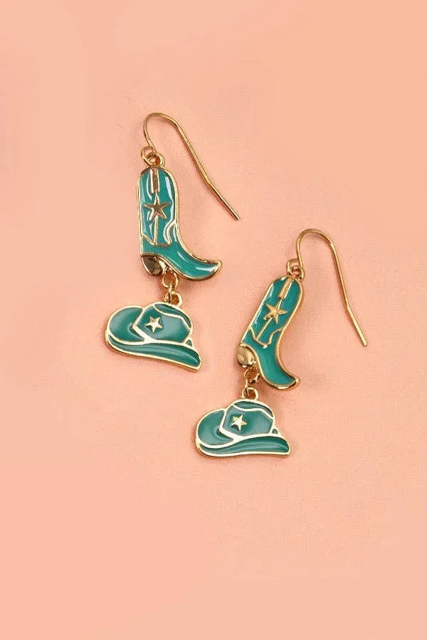 Hat Boots Drop Earrings Turquoise