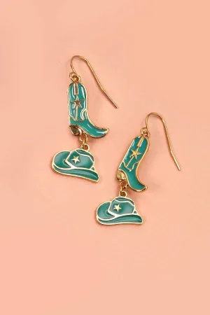 Hat Boots Drop Earrings Turquoise