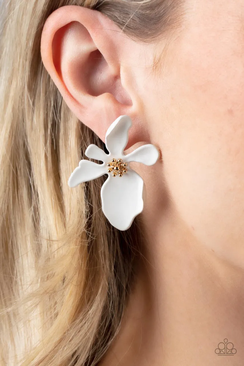 Hawaiian Heiress White Paparazzi Earrings