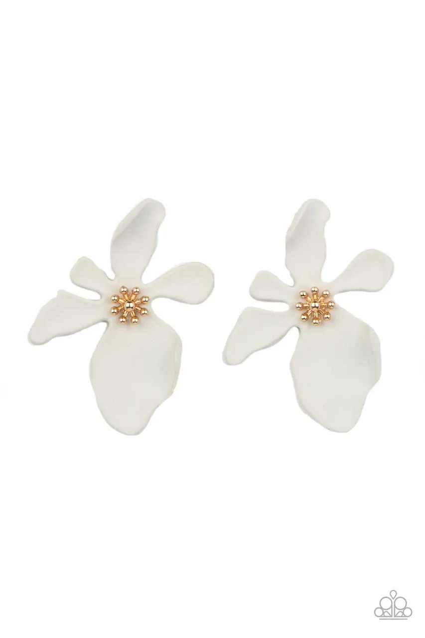Hawaiian Heiress White Paparazzi Earrings